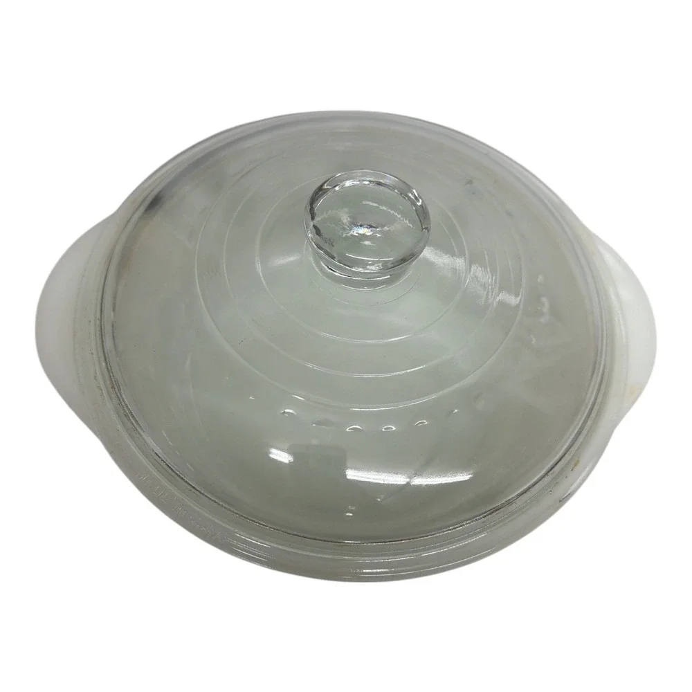 Glasbake Green Daisy W/Lid Casserole Dish 1.5 Qt Milk Glass J-2600